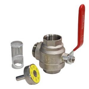 Filterbal DN25 met magneet (Mesh = 0,6)/ Kogelkraan