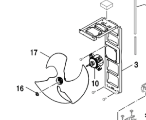 016C. Bevestigingsmoer voor ventilatorblad op buitendeel van Bosch Compress en NI PHR-N